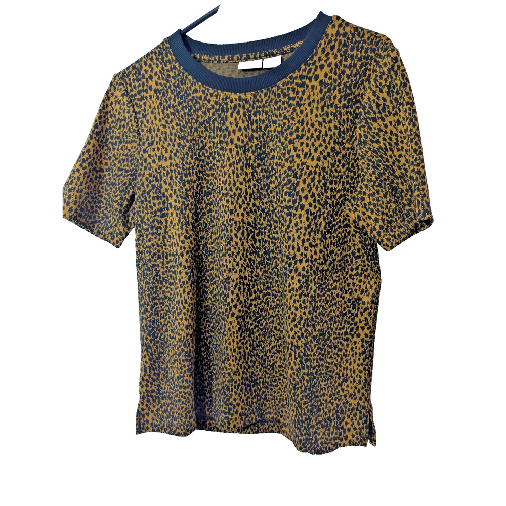 Chicos Shirt Women's Size 0 Small Brown Black Animal Print Knit Short Sleeve Top